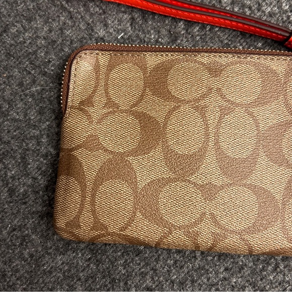 Coach Corner Zip Wristlet in Signature Khaki Orange - Picture 6 of 12